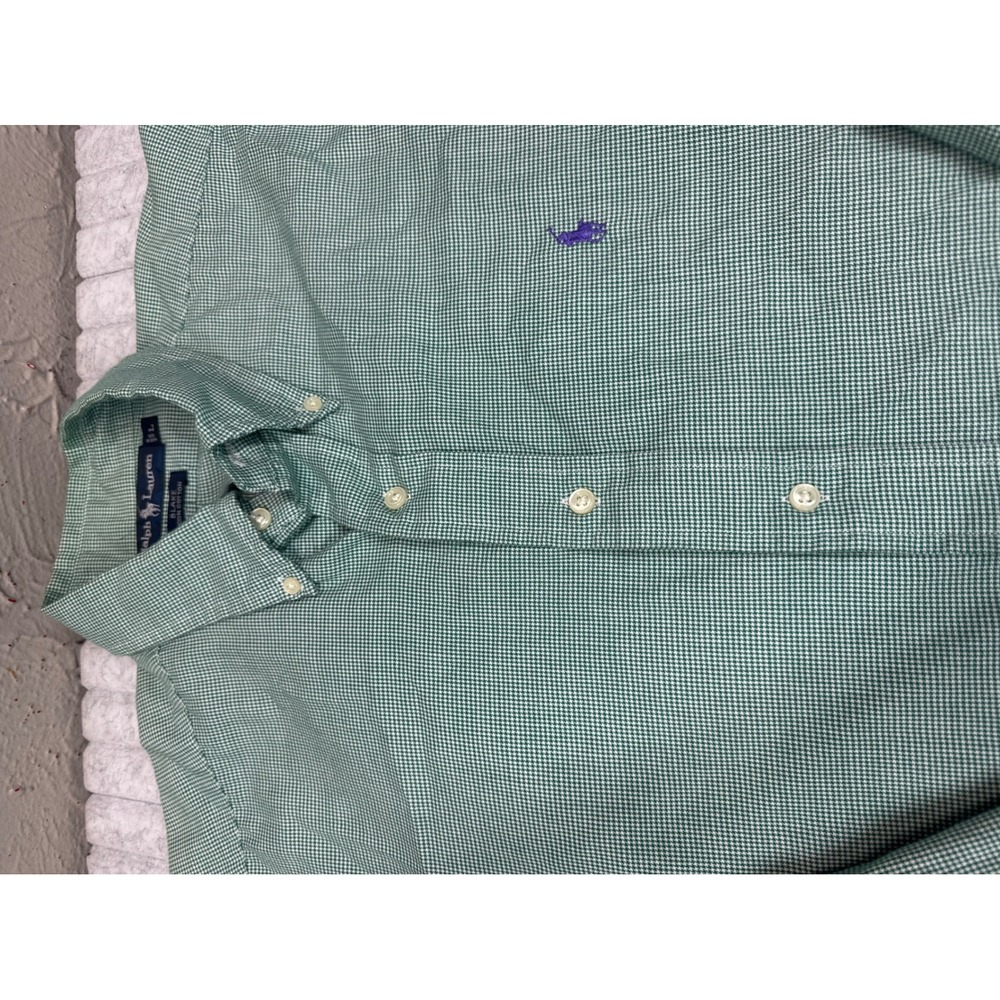 Polo Ralph Lauren Blake Mens Large Green White Houndstooth Button Down Shirt L